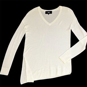 LINE Asymmetric pullover sweater, lightweight cashmere/viscose blend, cream, S